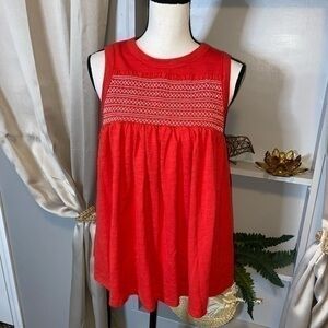 True Craft Women’s Red White Embroidered Small EUC Flowy Sleeveless Tank Top